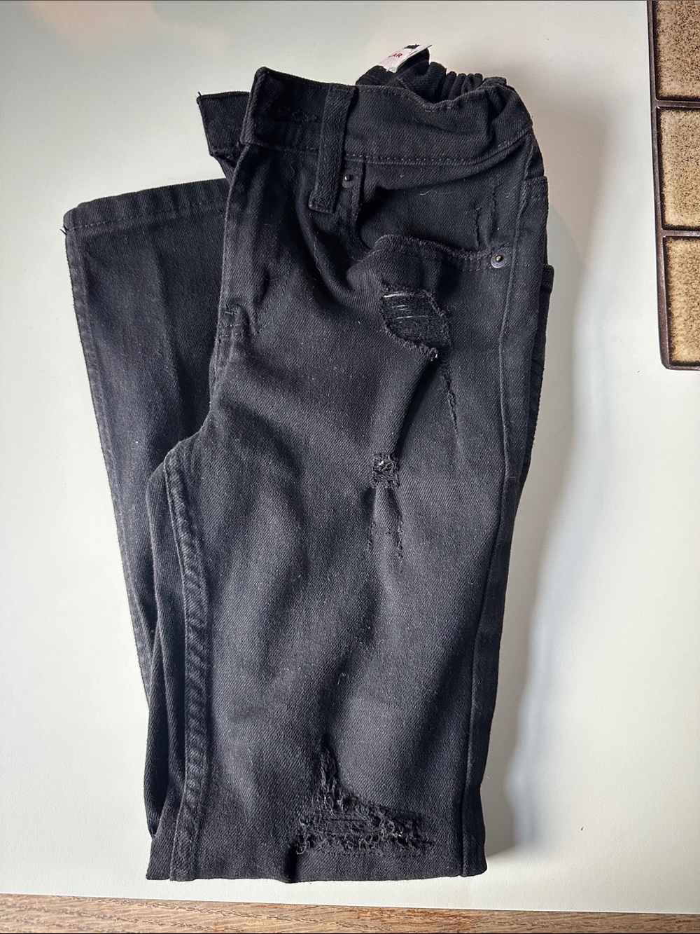 Black Distressed kids straight leg Jeans